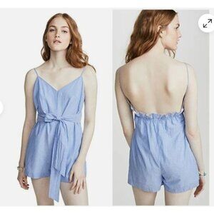 Club Monaco Blue & White Striped Cotton Romper With Tie Waist, 8